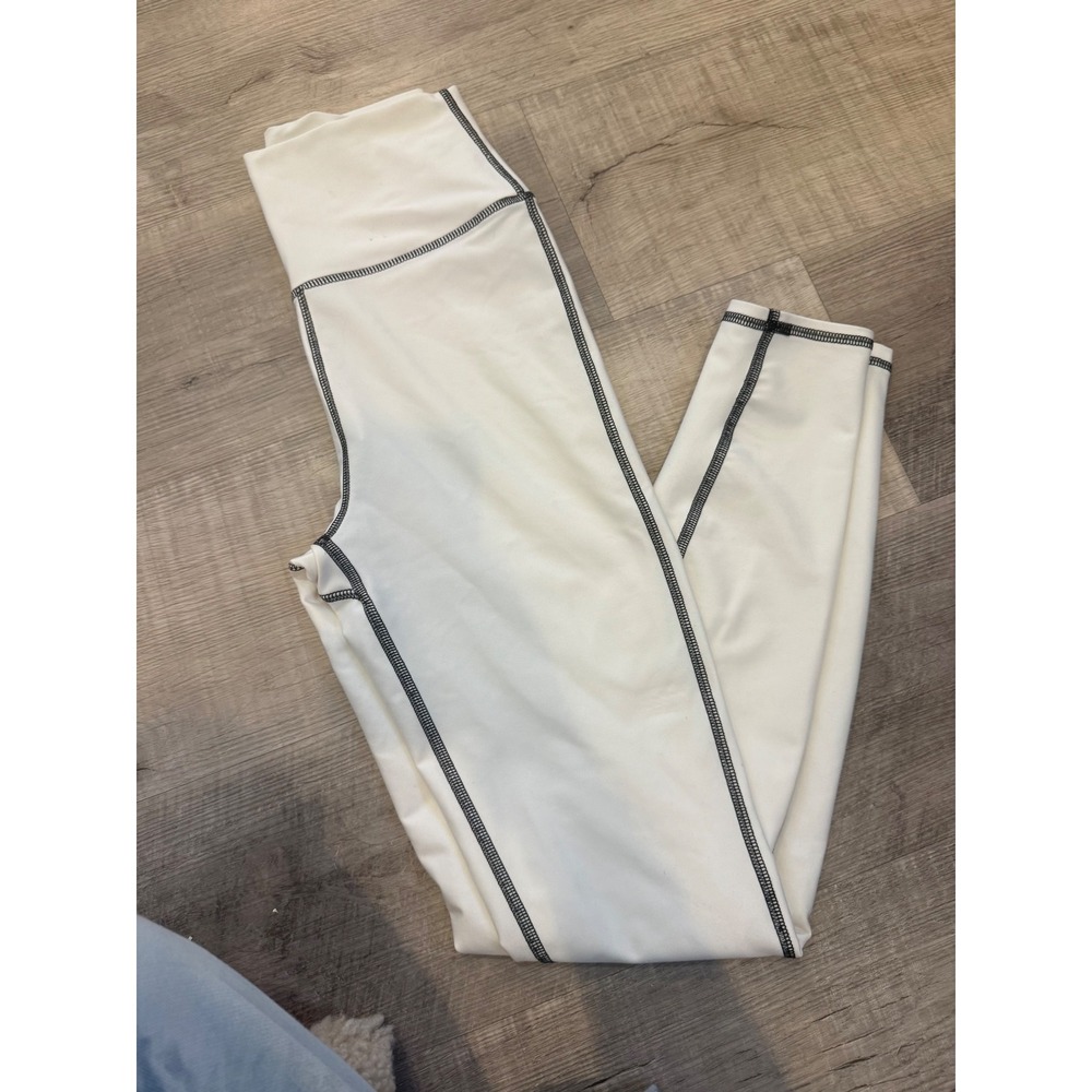 WeWoreWhat High-Rise Contrast Stitch Leggings - Cream/Black‎ - Size S